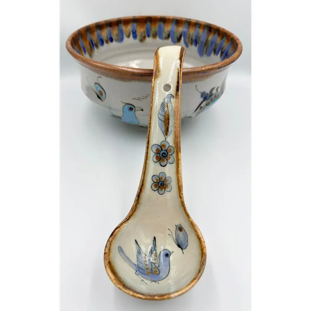 Folk-Art Ken Edwards Palomar Tonala Pottery Hand Painted Punch Bowl w/Ladle